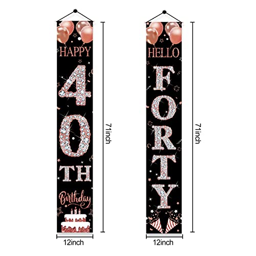 40th Birthday Door Banner Decorations for Women, Rose Gold Happy 40th Birthday Hello Forty Porch Sign Party Supplies, 40 Year Old Bday Decor for Indoor Outdoor