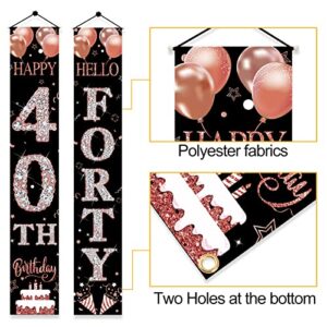 40th Birthday Door Banner Decorations for Women, Rose Gold Happy 40th Birthday Hello Forty Porch Sign Party Supplies, 40 Year Old Bday Decor for Indoor Outdoor