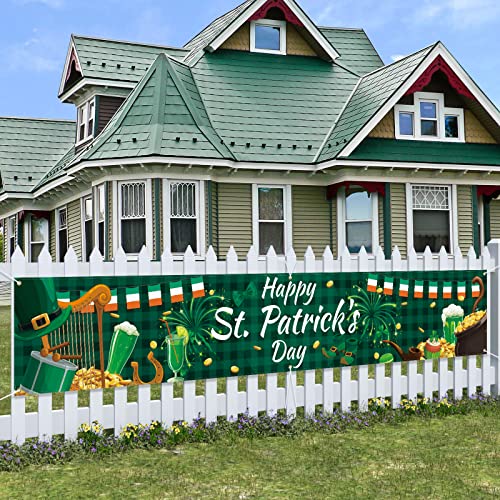 Probsin Happy St. Patrick's Day Banner 120" x 20" Large St Patricks Day Decorations Shamrock Clover Sign Irish Party Hanging Supplies Decor Lucky Holiday with Brass Grommets for Home,Outdoor,Indoor,Yard,Garden