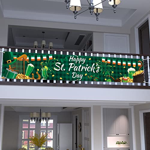 Probsin Happy St. Patrick's Day Banner 120" x 20" Large St Patricks Day Decorations Shamrock Clover Sign Irish Party Hanging Supplies Decor Lucky Holiday with Brass Grommets for Home,Outdoor,Indoor,Yard,Garden