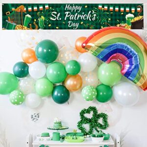 Probsin Happy St. Patrick's Day Banner 120" x 20" Large St Patricks Day Decorations Shamrock Clover Sign Irish Party Hanging Supplies Decor Lucky Holiday with Brass Grommets for Home,Outdoor,Indoor,Yard,Garden