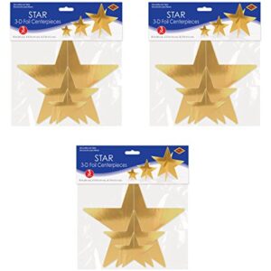 Beistle , 9 Piece 3-D Foil Star Centerpieces, 3" - 8" (Gold)