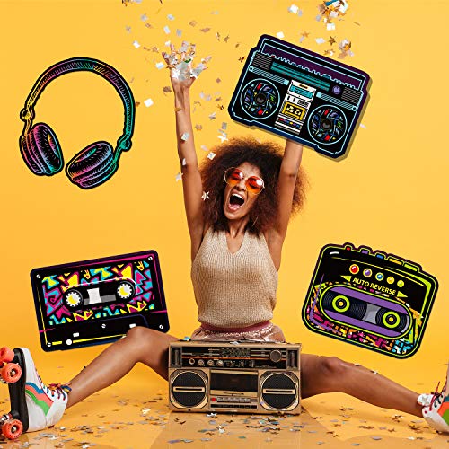 80's Party Decorations, 80's Cutouts Large Cassette Player Cutouts Headphones Cutouts Radio Cutouts for 1970s Party Decoration 1980's Theme Party Decorating Kit Retro Design (12 Pieces)