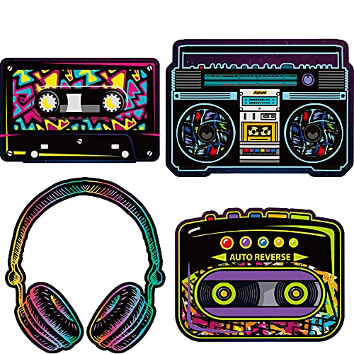 80's Party Decorations, 80's Cutouts Large Cassette Player Cutouts Headphones Cutouts Radio Cutouts for 1970s Party Decoration 1980's Theme Party Decorating Kit Retro Design (12 Pieces)