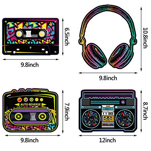 80's Party Decorations, 80's Cutouts Large Cassette Player Cutouts Headphones Cutouts Radio Cutouts for 1970s Party Decoration 1980's Theme Party Decorating Kit Retro Design (12 Pieces)