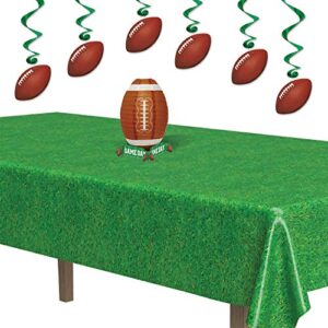 Beistle Disposable Plastic Grass Print Rectangular Tablecloth for Sports Football Theme Birthday Easter Party Supplies, 54"x108", green