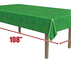 Beistle Disposable Plastic Grass Print Rectangular Tablecloth for Sports Football Theme Birthday Easter Party Supplies, 54"x108", green
