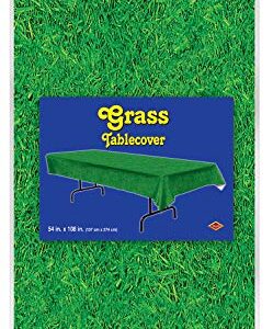 Beistle Disposable Plastic Grass Print Rectangular Tablecloth for Sports Football Theme Birthday Easter Party Supplies, 54"x108", green