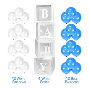 Adorox Baby Balloon Box with 12pc Blue and 12pc White Balloons Baby Shower Boxes Transparent Balloon Box Balloons (Blue)