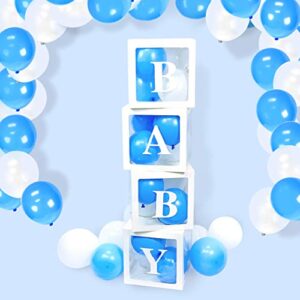 Adorox Baby Balloon Box with 12pc Blue and 12pc White Balloons Baby Shower Boxes Transparent Balloon Box Balloons (Blue)