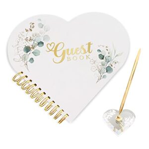 3 PCS Unique Heart Shape Wedding Guest Book, Guest Book Includes Metal Pen with Acrylic Pen Holder, Wedding Guest Book Alternative has 124 Pages, Guest Book Wedding Reception has a hardcover (Heart)