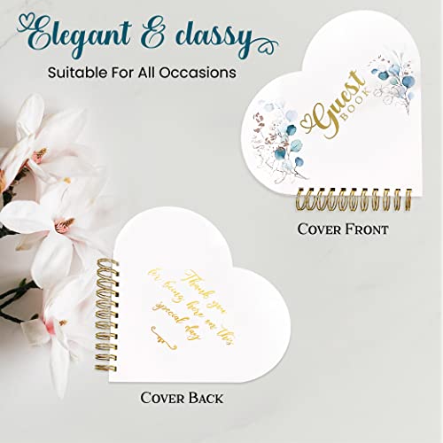 3 PCS Unique Heart Shape Wedding Guest Book, Guest Book Includes Metal Pen with Acrylic Pen Holder, Wedding Guest Book Alternative has 124 Pages, Guest Book Wedding Reception has a hardcover (Heart)