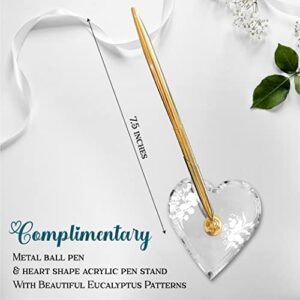 3 PCS Unique Heart Shape Wedding Guest Book, Guest Book Includes Metal Pen with Acrylic Pen Holder, Wedding Guest Book Alternative has 124 Pages, Guest Book Wedding Reception has a hardcover (Heart)