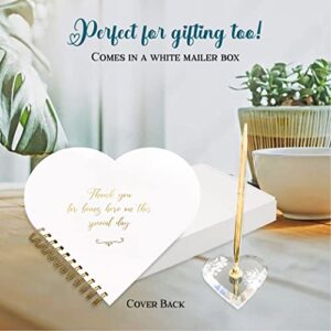 3 PCS Unique Heart Shape Wedding Guest Book, Guest Book Includes Metal Pen with Acrylic Pen Holder, Wedding Guest Book Alternative has 124 Pages, Guest Book Wedding Reception has a hardcover (Heart)