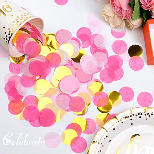 QOOLBUY Round Paper Table Confetti Dots,Paper Confetti Circles,Party Glitter Confetti for Wedding Bridal Birthday Party Decoration 1 Inch (1.76 OZ)-Pink&Gold Confetti