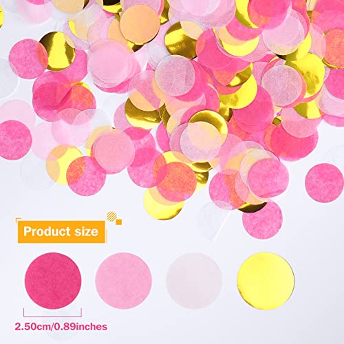 QOOLBUY Round Paper Table Confetti Dots,Paper Confetti Circles,Party Glitter Confetti for Wedding Bridal Birthday Party Decoration 1 Inch (1.76 OZ)-Pink&Gold Confetti
