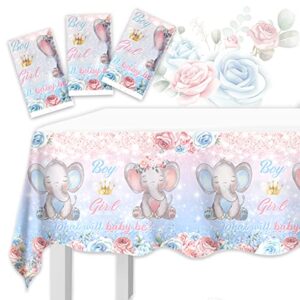 cmusko 3pcs gender reveal tablecloths-elephant theme pink and blue plastic table cover boy or girl elephant baby reveal decorations