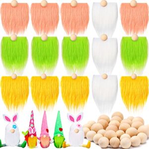 15 pcs gnome beards for crafting easter day faux fur fabric precut gnomes beards handmade 30 pieces wood balls for halloween christmas valentine’s day independence day (yellow, pink, green, white)