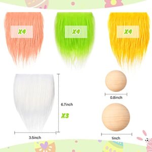 15 Pcs Gnome Beards for Crafting Easter Day Faux Fur Fabric Precut Gnomes Beards Handmade 30 Pieces Wood Balls for Halloween Christmas Valentine's Day Independence Day (Yellow, Pink, Green, White)