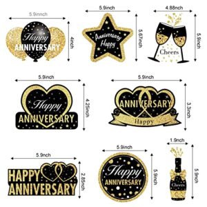 Luxiocio 30Pcs Happy Wedding Anniversary Hanging Swirls Decorations, Black Gold Anniversary Theme Hanging Sign Party Supplies, 10th 20th 25th 30th 40th 50th 60th Anniversary Party Ceiling Decor