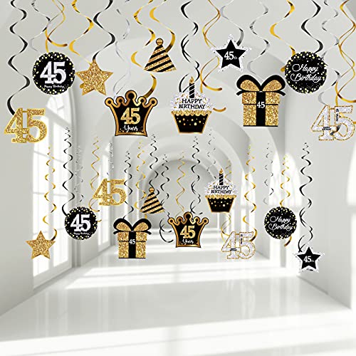 45th Birthday Party Decorations Birthday Party Hanging Swirls Ceiling Decorations Cards Cutouts 45th Shiny Foil Swirls Decorations for 45 Years Old Birthday Ornaments Party Supplies