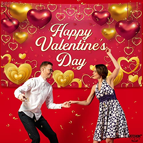 XtraLarge, Happy Valentines Day Banner - 72x44 Inch | Valentines Backdrops for Photography | Valentine Banner for Valentines Day Decoration | Happy Valentines Day Backdrop for Valentines Decorations