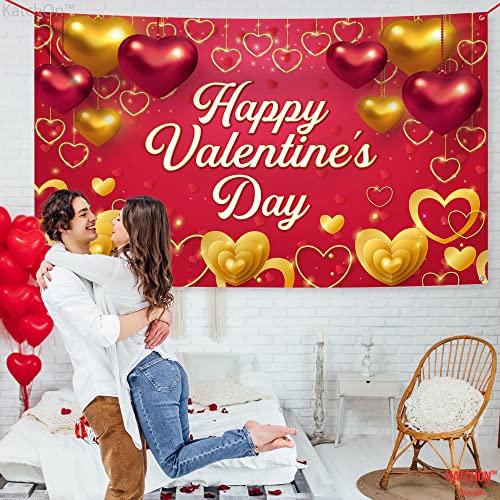 XtraLarge, Happy Valentines Day Banner - 72x44 Inch | Valentines Backdrops for Photography | Valentine Banner for Valentines Day Decoration | Happy Valentines Day Backdrop for Valentines Decorations