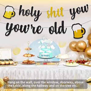 Birthday Decorations for Men, Holy You're Old Birthday Banner for Funny 40th 50th 60th 70th Birthday Party Decorations for Women