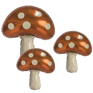 3pcs 31” brown mushroom balloons. mushroom decor- alice in wonderland theme party decoration, mushroom birthday party supplier. baby shower, wedding, forest plant party decorations.