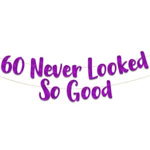 60 never looked so good purple glitter banner – 60th birthday decorations and supplies