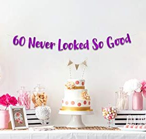 60 Never Looked So Good Purple Glitter Banner - 60th Birthday Decorations and Supplies