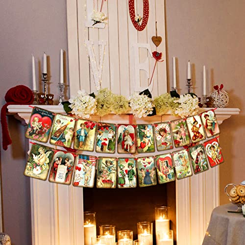 Valentine's Day Decorations Vintage Valentine's Day Banner 20 PCS Valentine's Day Love's Greeting Banner Wall Fireplace Decoration for Valentines Day Anniversary Wedding Party Supplies Decorations