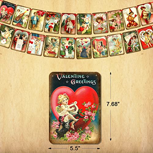 Valentine's Day Decorations Vintage Valentine's Day Banner 20 PCS Valentine's Day Love's Greeting Banner Wall Fireplace Decoration for Valentines Day Anniversary Wedding Party Supplies Decorations