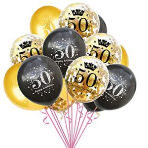 50th birthday balloons black gold party decorations latex gold confetti balloon for women men 50 year old anniversary theme birthday party supplies 15 pack 12 inch (50th birthday decorations)