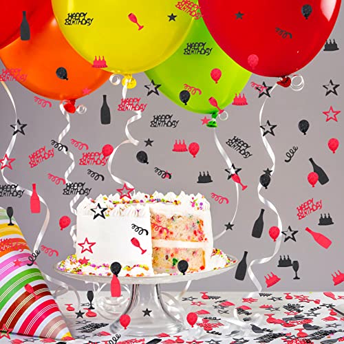 3000 PCS Red Black Happy Birthday Confetti Metallic Foil Stars Birthday Cake Balloon Confetti Table Scatter Confetti Decoration for Birthday Party Anniversary Baby Shower DIY Arts and Crafting