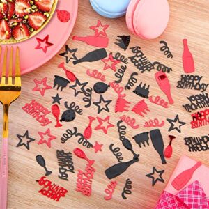 3000 PCS Red Black Happy Birthday Confetti Metallic Foil Stars Birthday Cake Balloon Confetti Table Scatter Confetti Decoration for Birthday Party Anniversary Baby Shower DIY Arts and Crafting