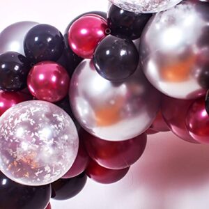 SHIMMER & CONFETTI 16ft Premium Burgundy, Black, Silver Balloon Arch Garland Kit - Graduation Balloon Arch Kit 2022 - Party Decoration for Bridal and Baby Shower, Wedding, Birthday, Gender Reveal