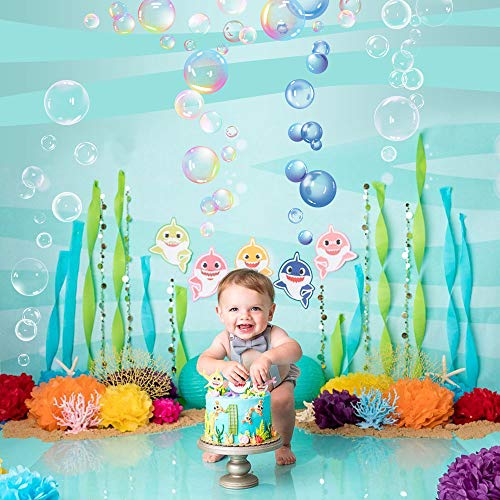 XIAOMAN Transparent Bubble Wall Decal Sticker Cutout Kid's Under The Sea Birthday Party Decor Blue White colour Bubble Ocean Background Water Soap Bath Mermaid Baby Shower (Mixed colors)