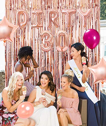 30th Birthday Decorations for Women Rose Gold Dirty 30 Balloons Dirty Thirty Sash for Her 30 Years Old Party Supplies