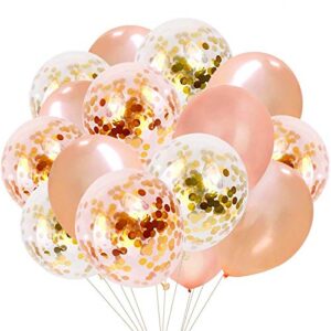 rose gold confetti balloons 50 pack, 12 inch latex party balloons with confetti dots for graduation party supplies decorations
