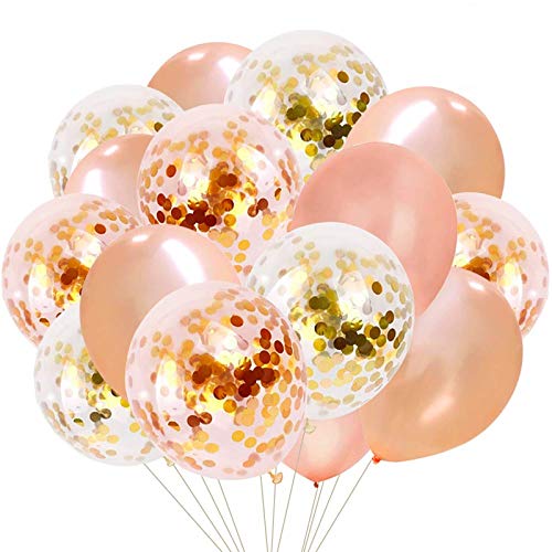 Rose Gold Confetti Balloons 50 pack, 12 Inch Latex Party Balloons with Confetti Dots for Graduation Party Supplies Decorations