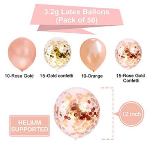 Rose Gold Confetti Balloons 50 pack, 12 Inch Latex Party Balloons with Confetti Dots for Graduation Party Supplies Decorations