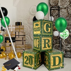 graduation balloon boxes – 4 sets of “grad” and”class of 2023″ with letters,green and gold blocks for graduation ceremony backdrop, high school college graduation party supplies