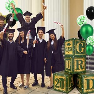 Graduation Balloon Boxes - 4 Sets of "GRAD" and"CLASS OF 2023" with Letters,Green and Gold Blocks for Graduation Ceremony Backdrop, High School College Graduation Party Supplies