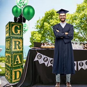 Graduation Balloon Boxes - 4 Sets of "GRAD" and"CLASS OF 2023" with Letters,Green and Gold Blocks for Graduation Ceremony Backdrop, High School College Graduation Party Supplies