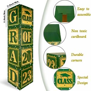 Graduation Balloon Boxes - 4 Sets of "GRAD" and"CLASS OF 2023" with Letters,Green and Gold Blocks for Graduation Ceremony Backdrop, High School College Graduation Party Supplies