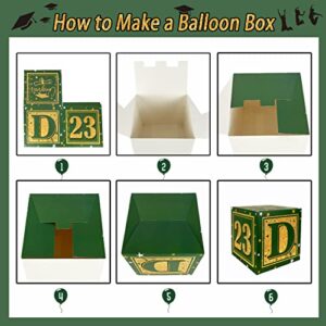 Graduation Balloon Boxes - 4 Sets of "GRAD" and"CLASS OF 2023" with Letters,Green and Gold Blocks for Graduation Ceremony Backdrop, High School College Graduation Party Supplies