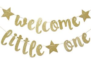 welcome little one glitter gold banner, baby shower, gender reveal party , glitter party decor (gold)