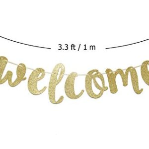 Welcome Little One Glitter Gold Banner, Baby Shower, Gender Reveal Party , Glitter Party Decor (Gold)