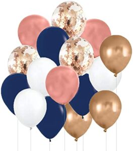 navy blue rose gold white confetti balloons 25pcs for birthday party decorations for women/wedding/baby shower navy and pink balloons gender reveal party decorations